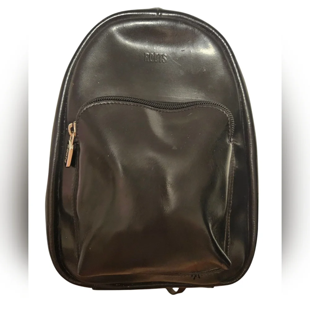 Roots Black Leather Mini Backpack / Purse